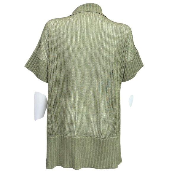 Exclusively Misook Olive Green Short Sleeve Knit Cardigan w/ Zipper & Pocket XL - Picture 2 of 6